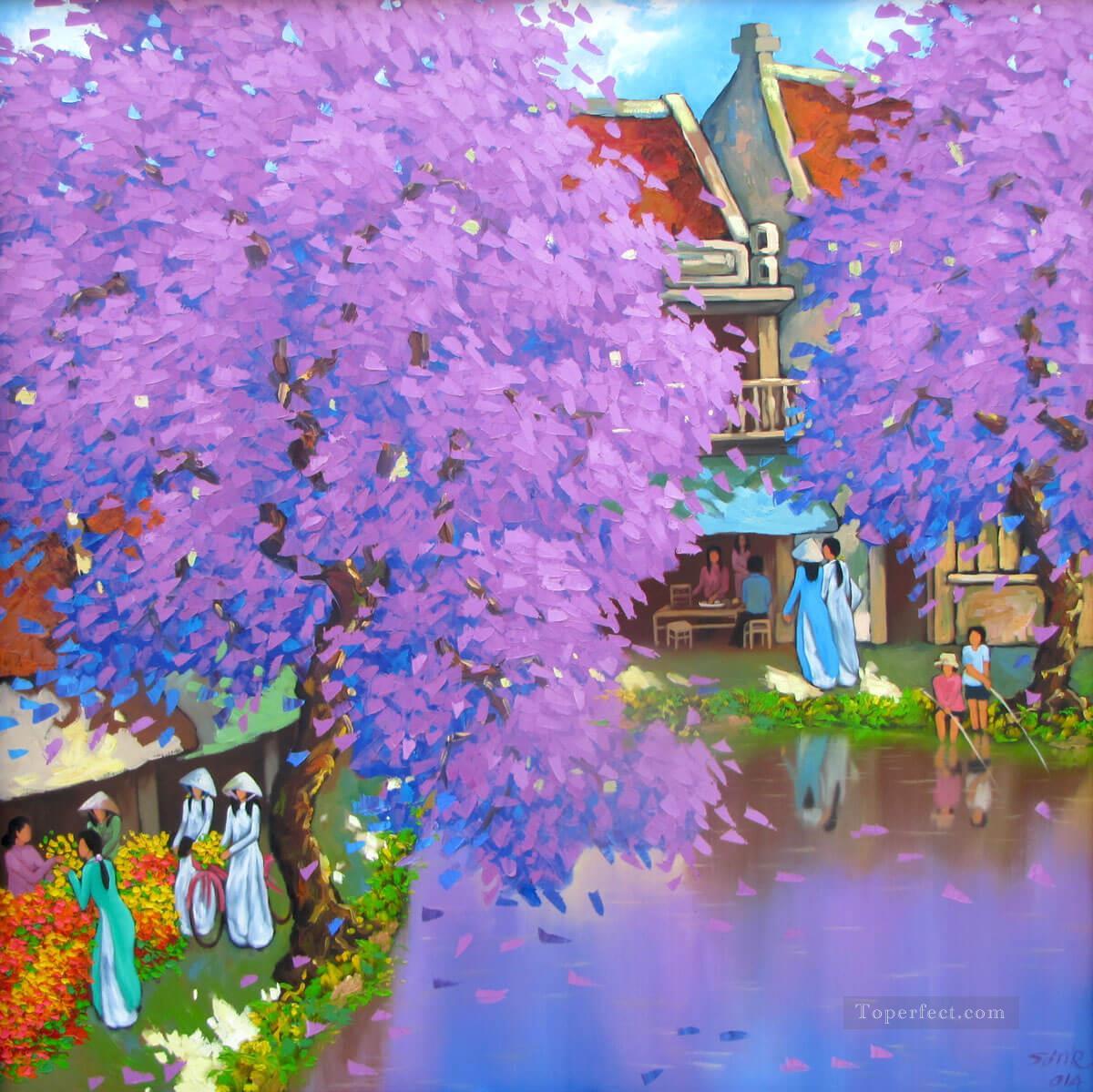 Purple blossom in autumn DNS Vietnamese Asian Oil Paintings